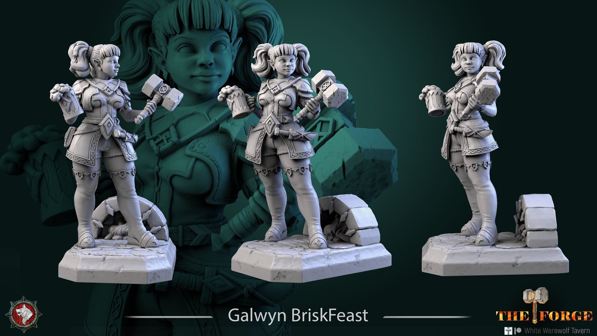 Galwyn BriskFeast | The Forge | Multiple Scales | Resin 3D Printed Miniature | White Werewolf Tavern | RPG | D&D | DnD