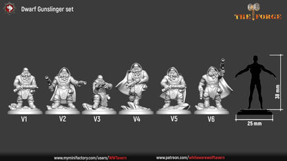 Dwarf Gunslinger Set | The Forge | Resin 3D Printed Miniature | White Werewolf Tavern | RPG | D&D | DnD