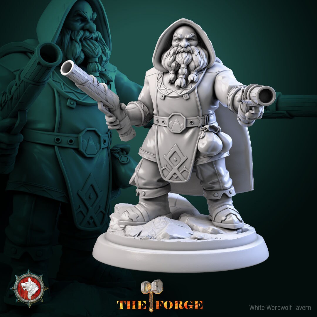 Dwarf Gunslinger Set | The Forge | Resin 3D Printed Miniature | White Werewolf Tavern | RPG | D&D | DnD