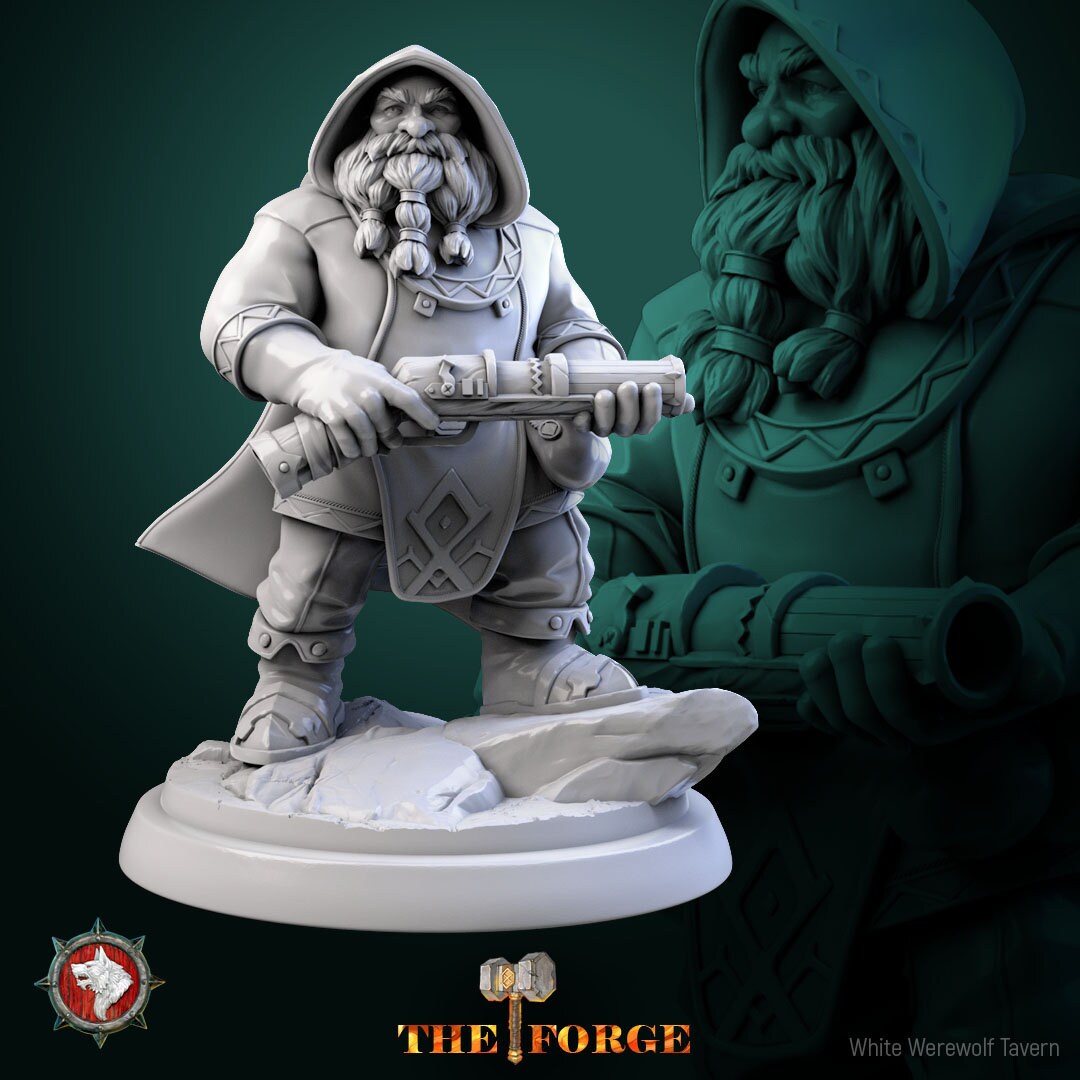 Dwarf Gunslinger Set | The Forge | Resin 3D Printed Miniature | White Werewolf Tavern | RPG | D&D | DnD