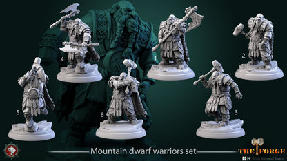 Mountain Dwarf Warriors Set | The Forge | Resin 3D Printed Miniature | White Werewolf Tavern | RPG | D&D | DnD