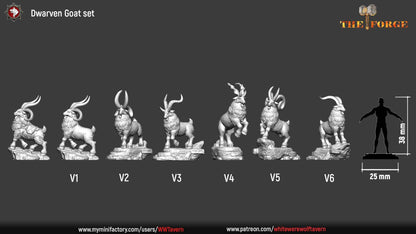 Dwarven Goat Set | The Forge | Resin 3D Printed Miniature | White Werewolf Tavern | RPG | D&D | DnD