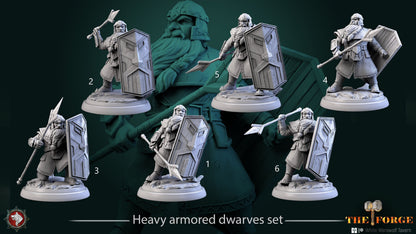 Heavy Armored Dwarves Set | The Forge | Resin 3D Printed Miniature | White Werewolf Tavern | RPG | D&D | DnD