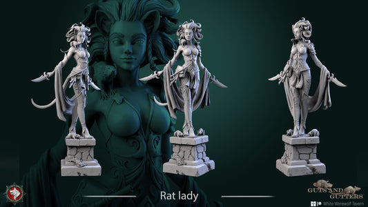 Rat Lady | Guts And Gutters | Multiple Scales | Resin 3D Printed Miniature | White Werewolf Tavern | RPG | D&D | DnD
