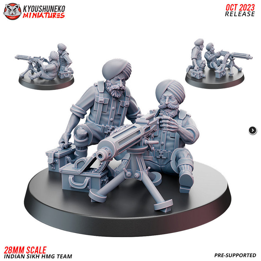 WW2 Indian Sikh HMG Team | Resin 3D Printed Miniature | Kyoushuneko