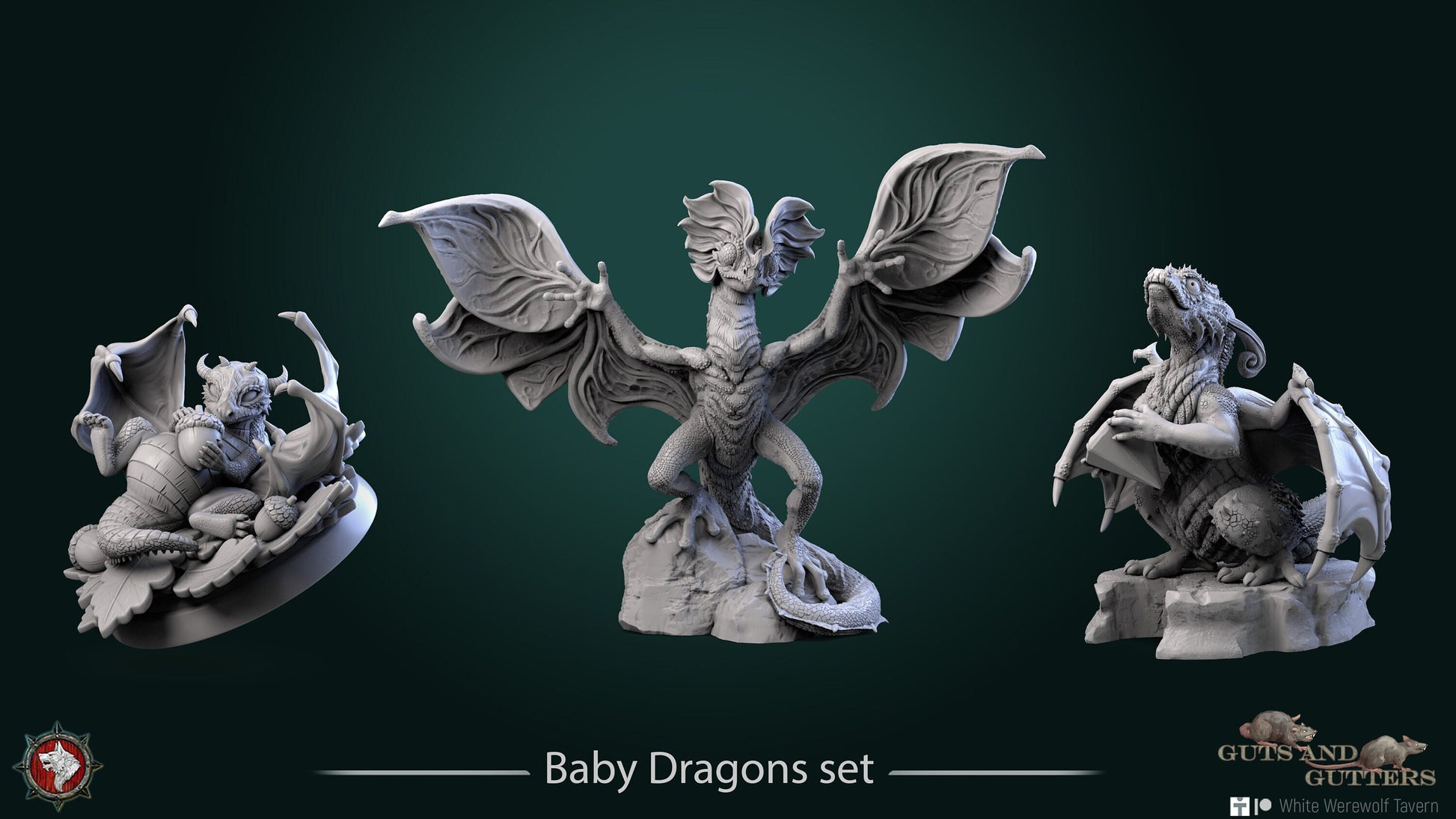 Baby Dragons Set | Resin 3D Printed Miniature | White Werewolf Tavern | RPG | D&D | DnD