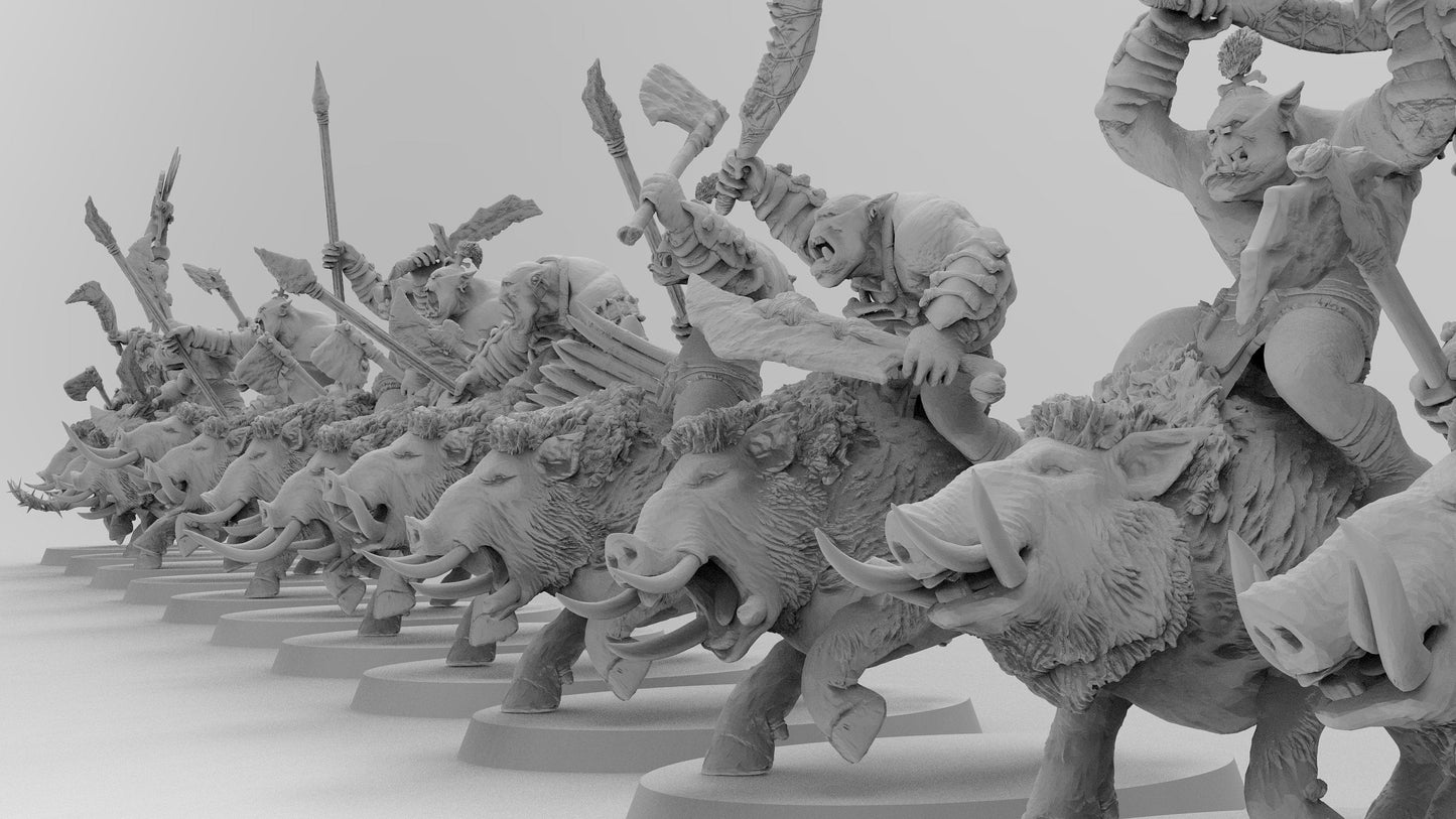 Wild Orc Boar Cavalry | Greenskins | Resin 3D Printed Miniatures | EmanG | Table Top Gaming | RPG | D&D | Pathfinder