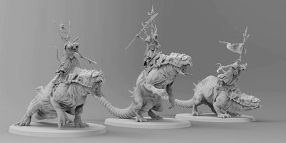 Ratmen Warlords on Terrifying Rats | Ratmen Resin 3D Printed Miniature | RPG | D&D | DnD| EmanG |