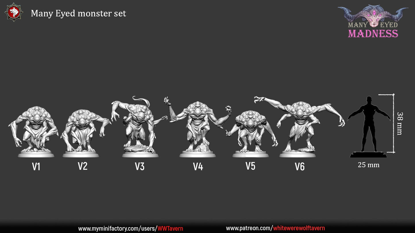 Many Eyed Monster Set | Many Eyed Madness | Resin 3D Printed Miniature | White Werewolf Tavern | RPG | D&D | DnD