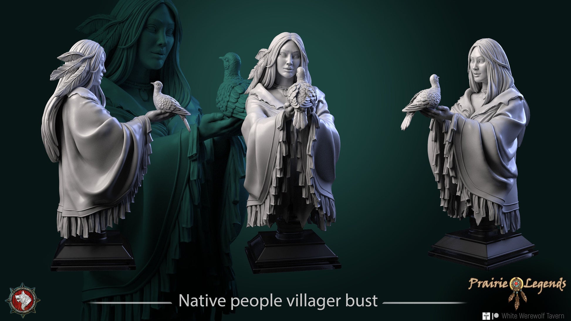 Native American Villager | Prairie Legends | Bust | Resin 3D Printed Miniature | White Werewolf Tavern
