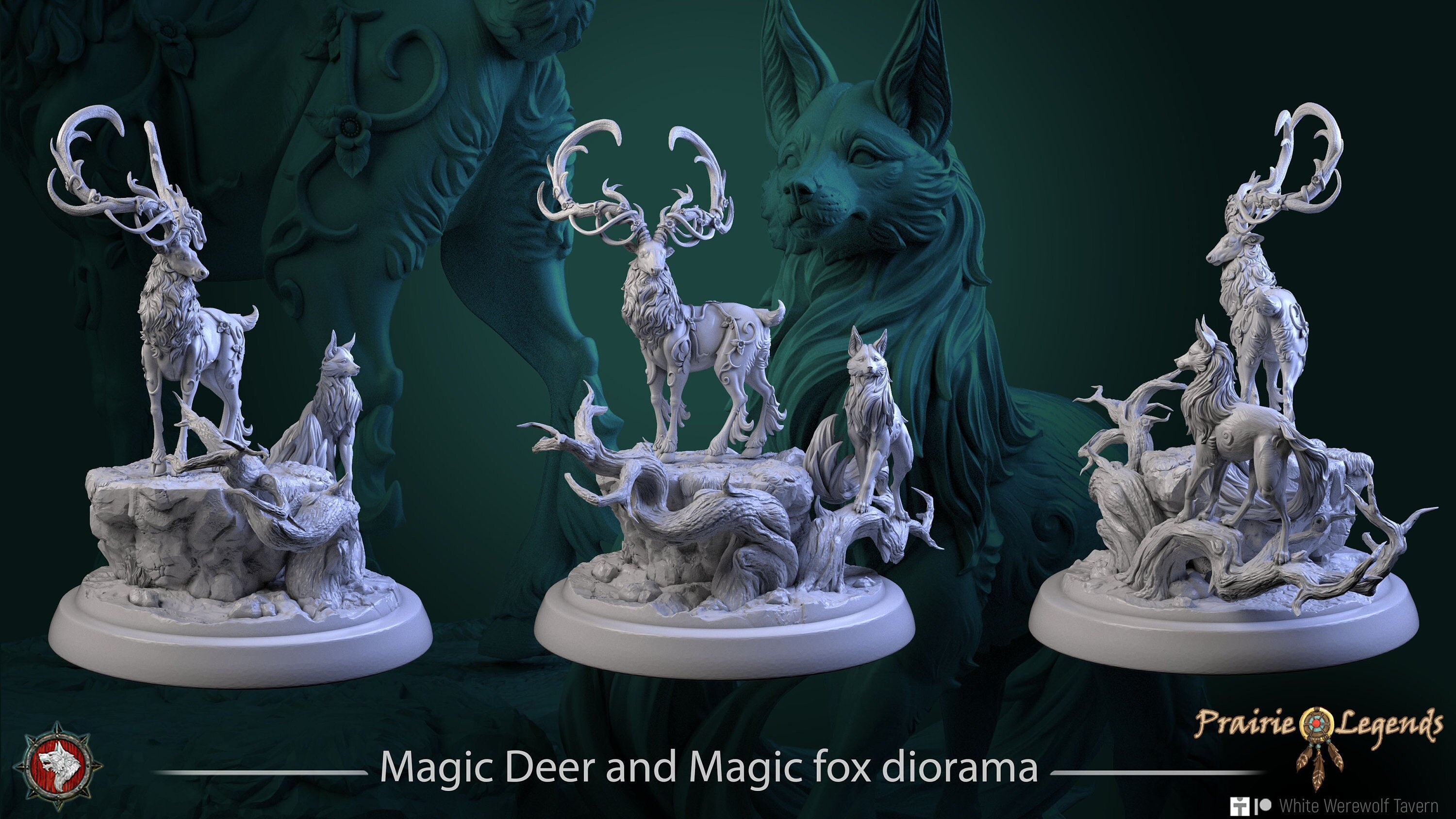 Magic Deer and Magic Fox | Prairie Legends | Multiple Scales | Resin 3 ...