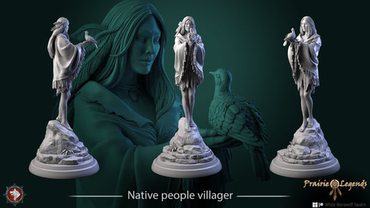 Native American Villager | Prairie Legends | Multiple Scales | Resin 3D Printed Miniature | White Werewolf Tavern | RPG | D&D | DnD