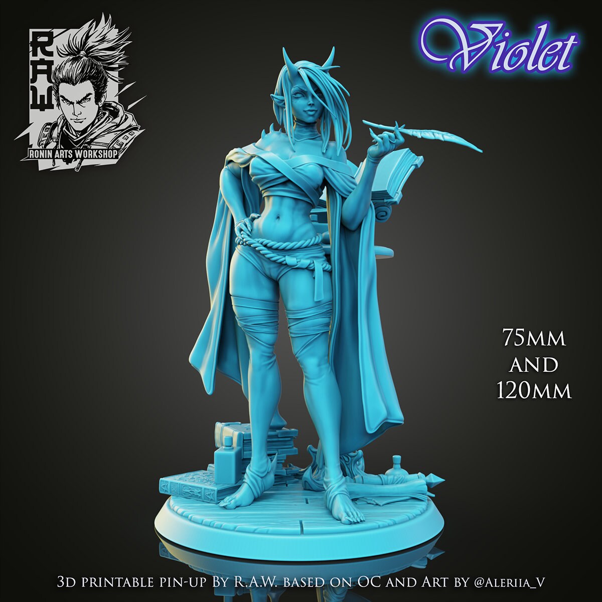 Violet the Alchemist Pinup | Clothed or Nude | Resin 3D Printed Pinup | Ronin Arts Workshop