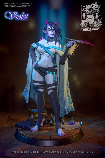 Violet the Alchemist Pinup | Clothed or Nude | Resin 3D Printed Pinup | Ronin Arts Workshop