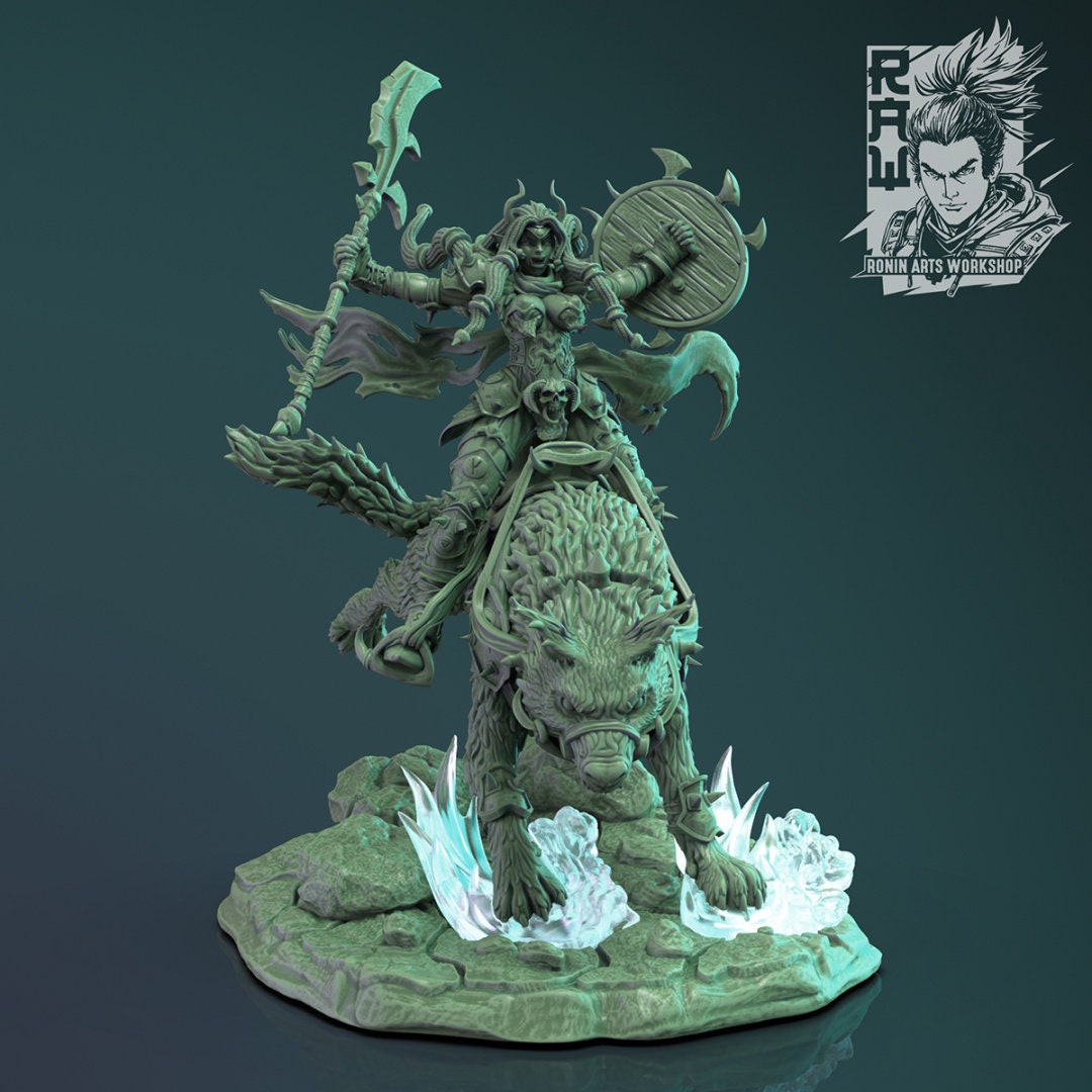 Orc War Rider Matriarch | Claws of Hacta | 35mm Scale | Resin 3D Printed Miniature | Ronin Arts Workshop | Guild Wars