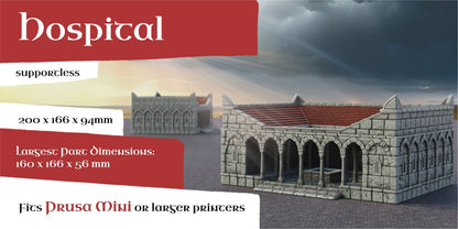 Hospital | 6-28mm Scale | Ivory City | The Print Goes Ever On | RPG | DnD | Table Top Gaming | Buildings and Terrain