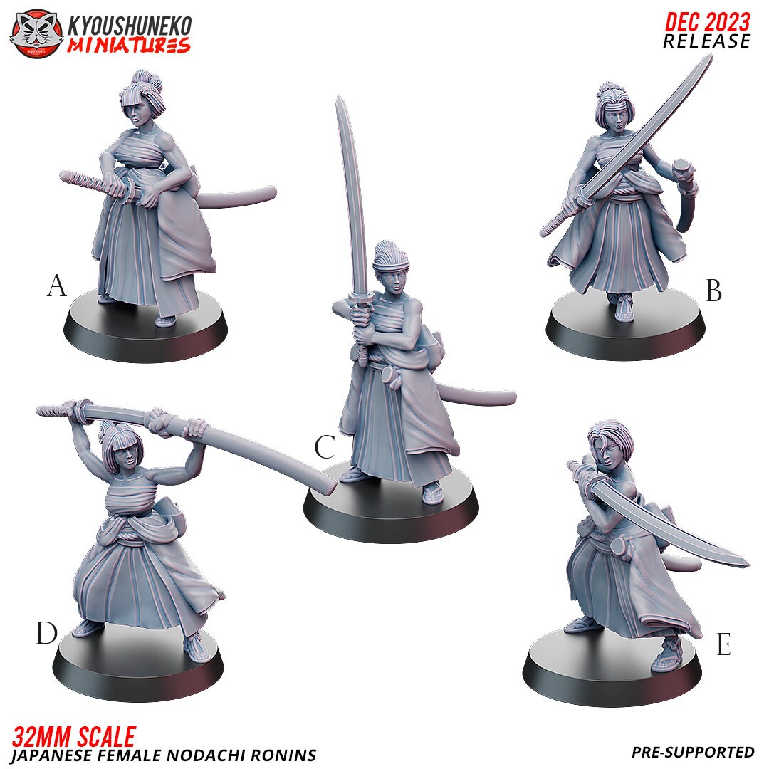 Japanese Female Nodachi Ronin | Resin 3D Printed Miniatures | Kyoushuneko | Table Top Gaming | RPG | D&D | Pathfinder