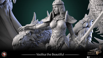 Vasilisa the Beutiful with Three Head Dragon | Secrets of Silverwood | Multiple Scales | Resin 3D Printed Miniature | White Werewolf Tavern