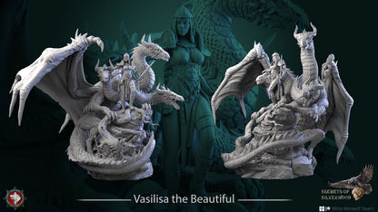 Vasilisa the Beutiful with Three Head Dragon | Secrets of Silverwood | Multiple Scales | Resin 3D Printed Miniature | White Werewolf Tavern