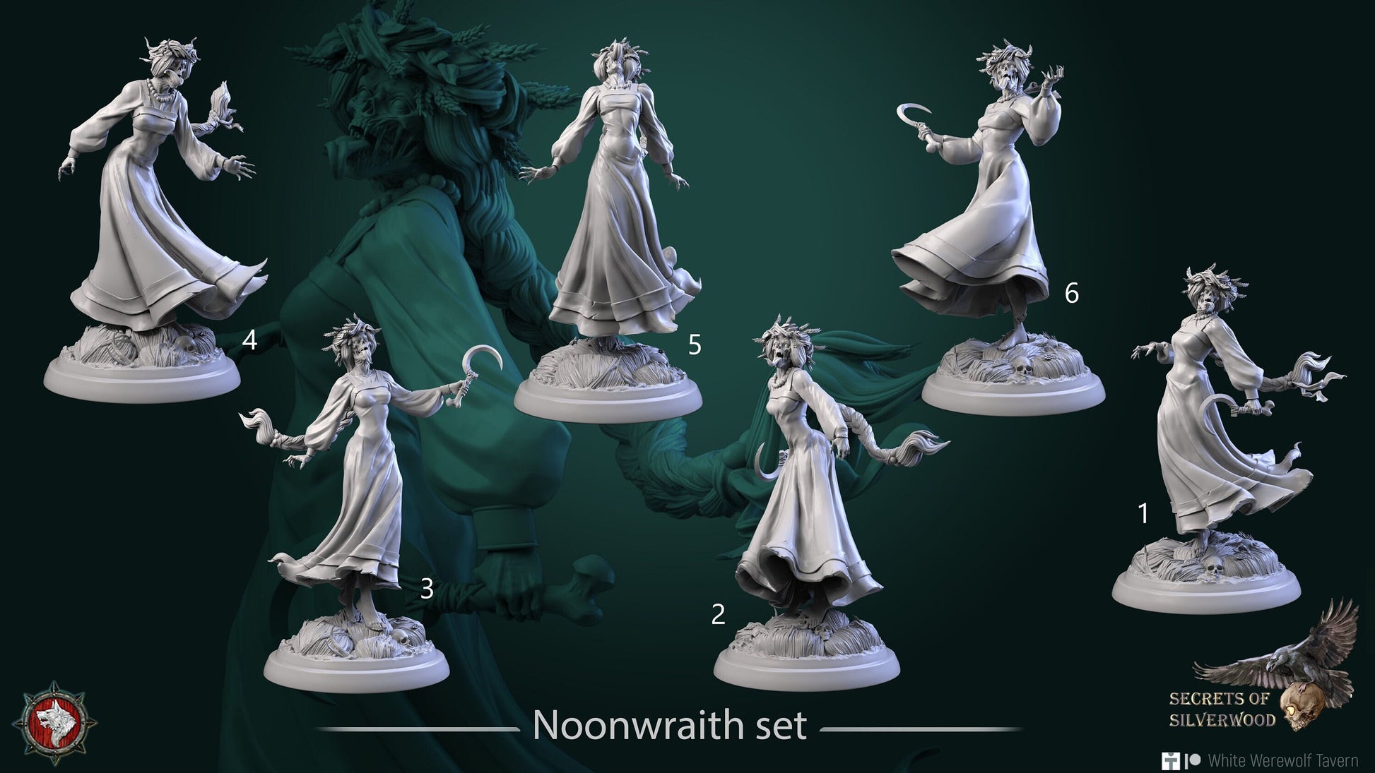 Noonwraith Set | Six Poses | Secrets of Silverwood | Resin 3D Printed Miniature | White Werewolf Tavern | RPG | D&D | DnD