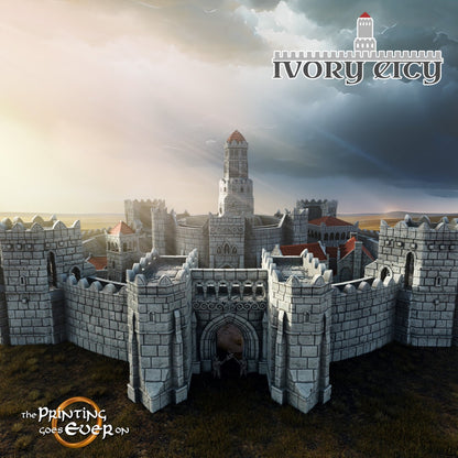 Outer Wall Set | 6-28mm Scale | Ivory City | The Print Goes Ever On | RPG | DnD | Table Top Gaming | Buildings and Terrain