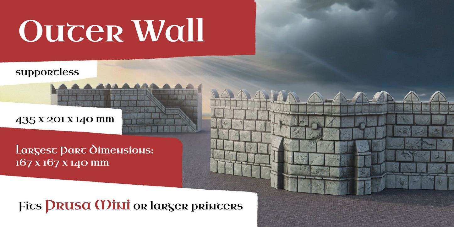 Outer Wall Set | 6-28mm Scale | Ivory City | The Print Goes Ever On | Warhammer | RPG | DnD | Table Top Gaming | Buildings and Terrain