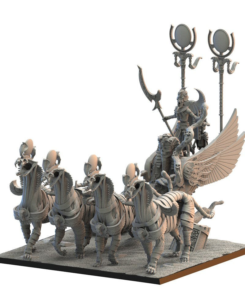 Pharaoh Akhenaten on Sta Chariot | Undying Dynasties | Lost Kingdom Miniatures | Warhammer Proxy | Kings of War | RPG | D&D | Tabletop