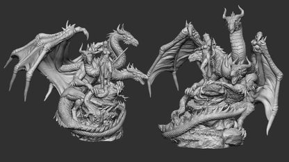 Vasilisa the Beutiful with Three Head Dragon | Secrets of Silverwood | Multiple Scales | Resin 3D Printed Miniature | White Werewolf Tavern