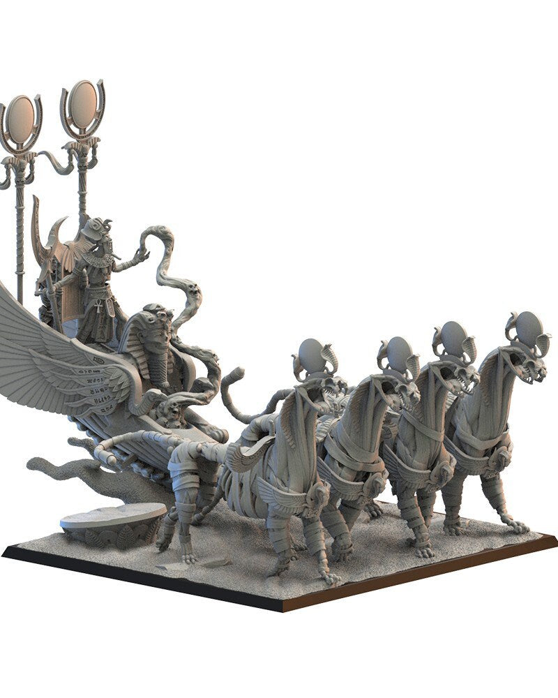 Pharaoh Akhenaten on Sta Chariot | Undying Dynasties | Lost Kingdom Miniatures | Warhammer Proxy | Kings of War | RPG | D&D | Tabletop